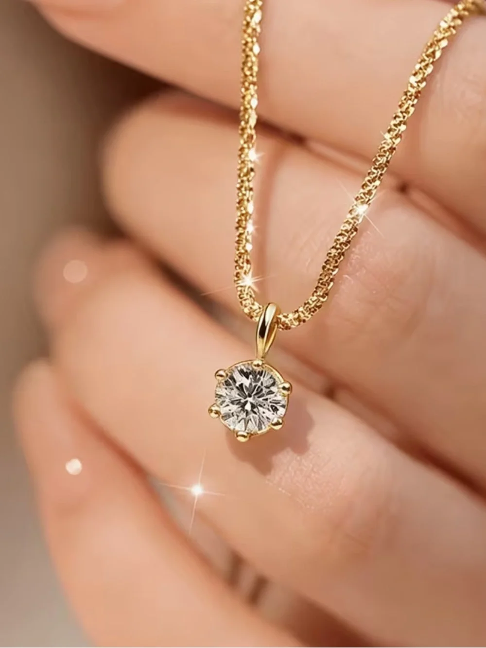 Classic Gold Crystal Solitaire Pendant Necklace - Women Jewelry